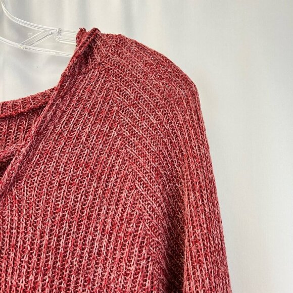 Sadie & Sage Womens Sweater Red Marled Long Sleeve Hi Low V Neck Hooded S - Picture 4 of 10